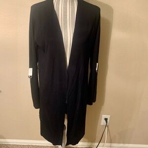 NEW Cardigan Medium Newport News Black Long Ribbed w/ White Embellishments NWOT